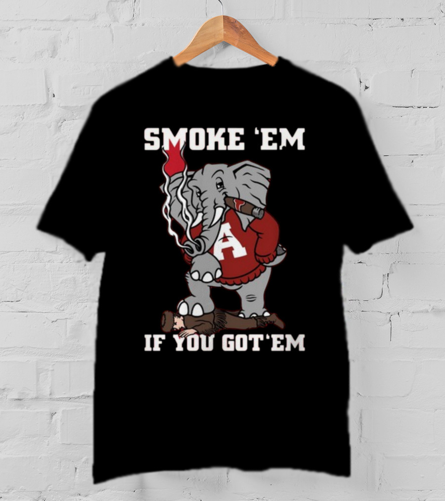 Smoke Em Alabama Elephant Graphic Red White Football T-Shirt