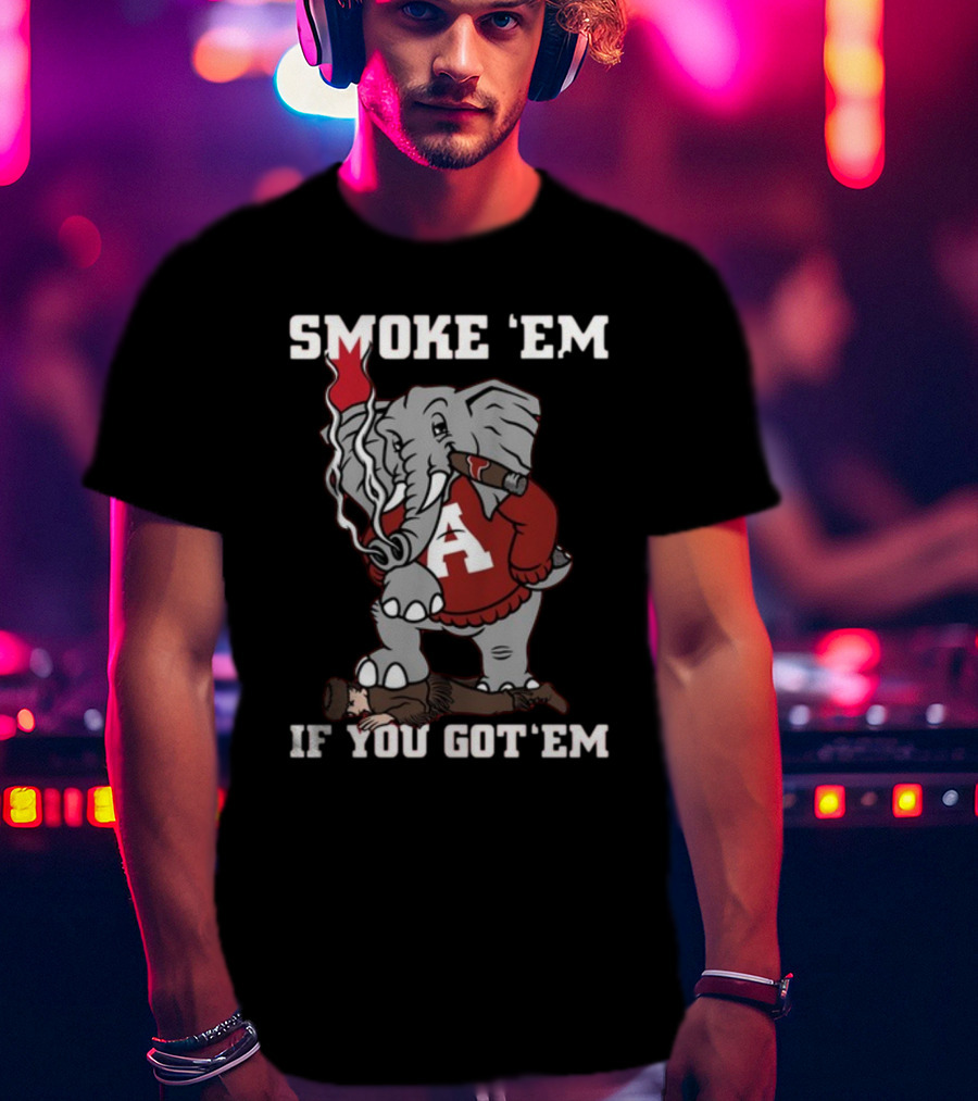 Smoke Em Alabama Elephant Graphic Red White Football T-Shirt