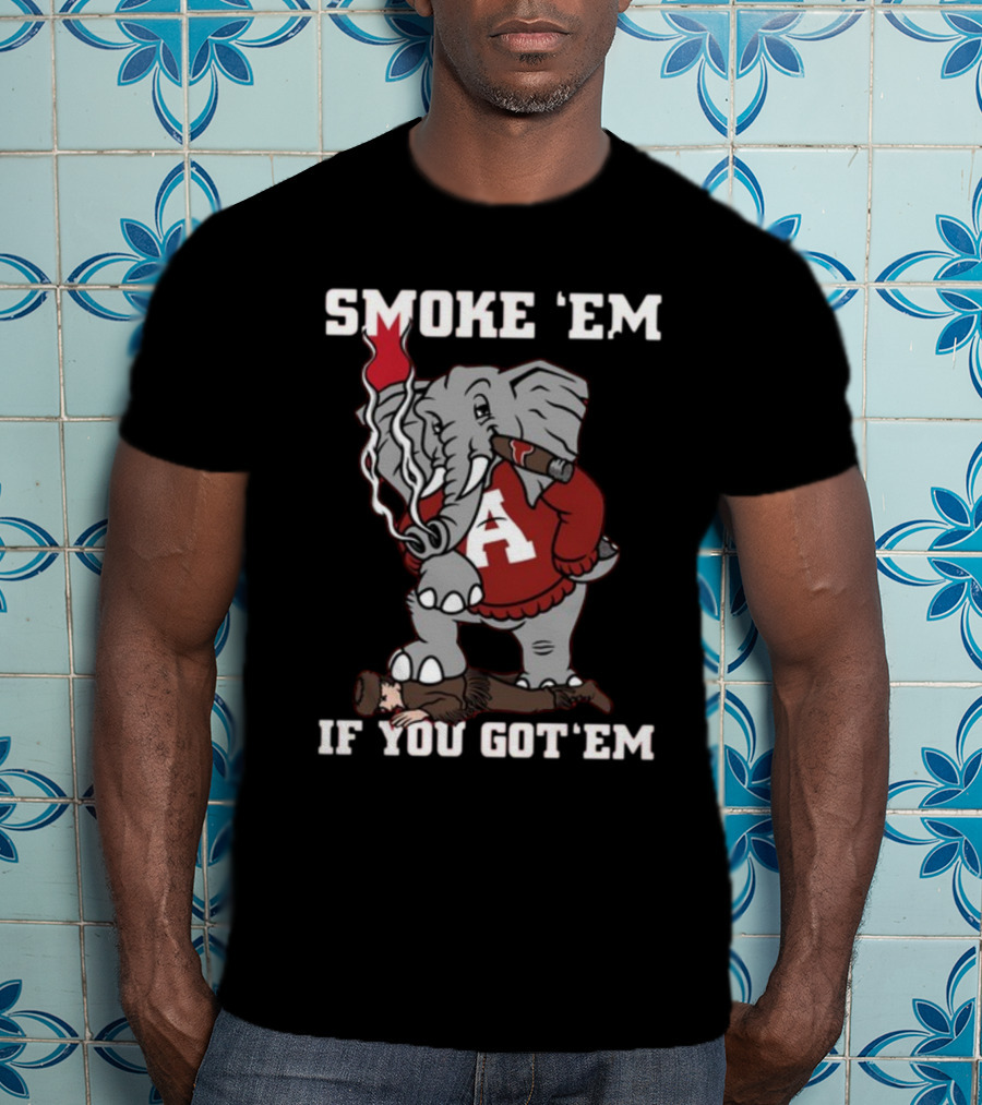 Smoke Em Alabama Elephant Graphic Red White Football T-Shirt