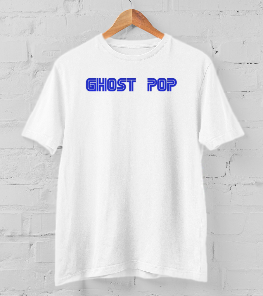 GHOST POP Retro Sci-Fi Neon Blue Text T-Shirt