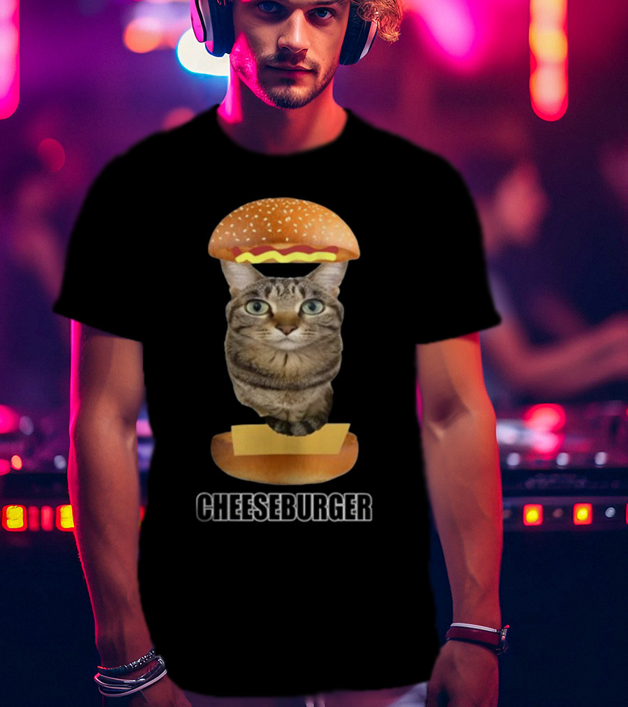 Goofyahhtees Cat Cheeseburger Humor T-Shirt