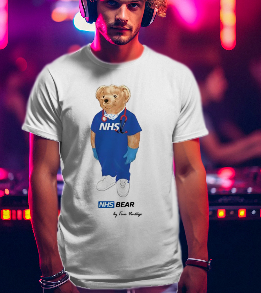NHS Bear Blue Scrubs With Stethoscope And Gloves T-Shirt