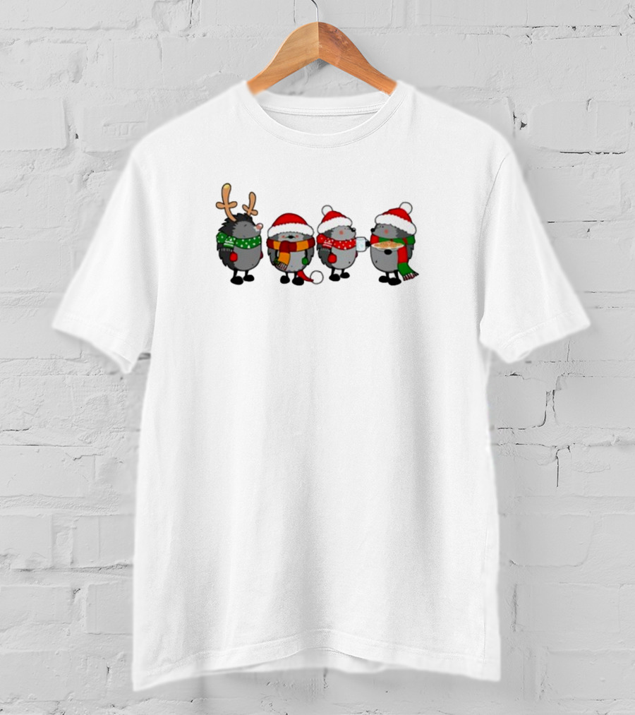 Merry Christmas With Hedgehogs In Festive Holiday Attire T-Shirt