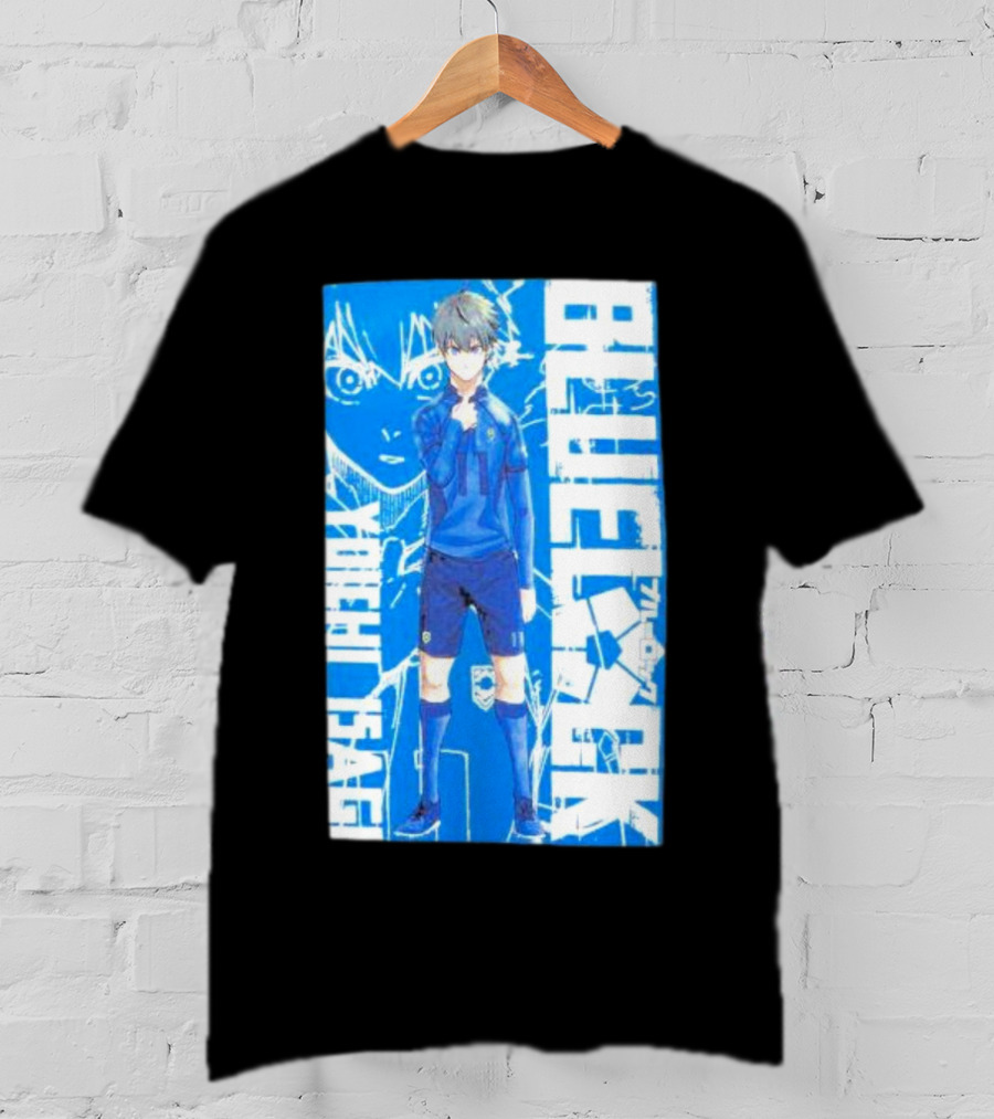 Blue Lock Isagi Yoichi Anime Soccer Character Bold Blue T-Shirt