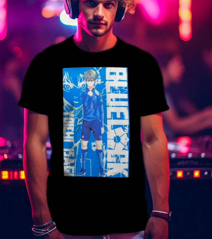 Blue Lock Isagi Yoichi Anime Soccer Character Bold Blue T-Shirt