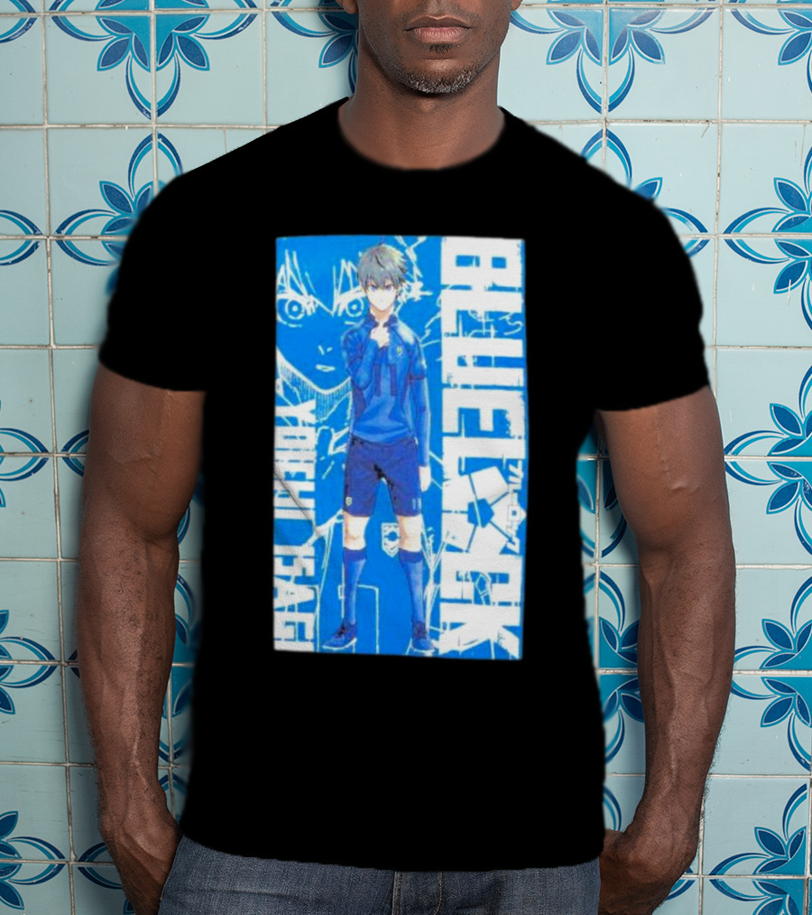 Blue Lock Isagi Yoichi Anime Soccer Character Bold Blue T-Shirt