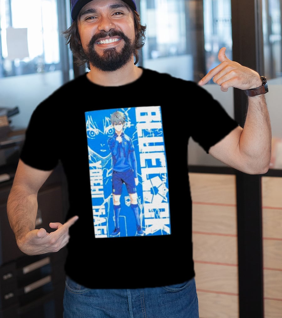 Blue Lock Isagi Yoichi Anime Soccer Character Bold Blue T-Shirt