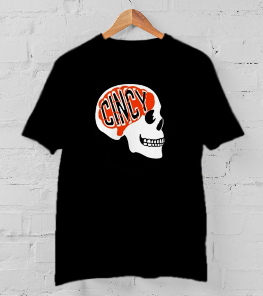 Cincy On The Brain Football Helmet Skull T-Shirt