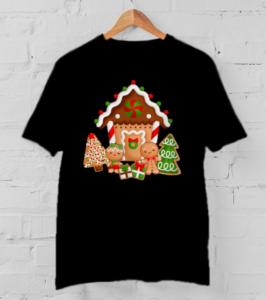 Gingerbread House Christmas With Peppermint And Cookie Decorations T-Shirt