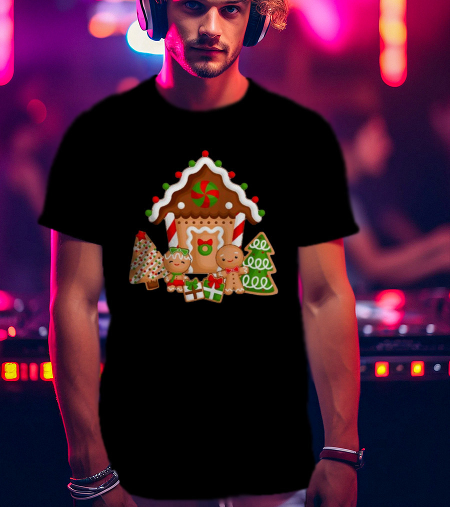 Gingerbread House Christmas With Peppermint And Cookie Decorations T-Shirt