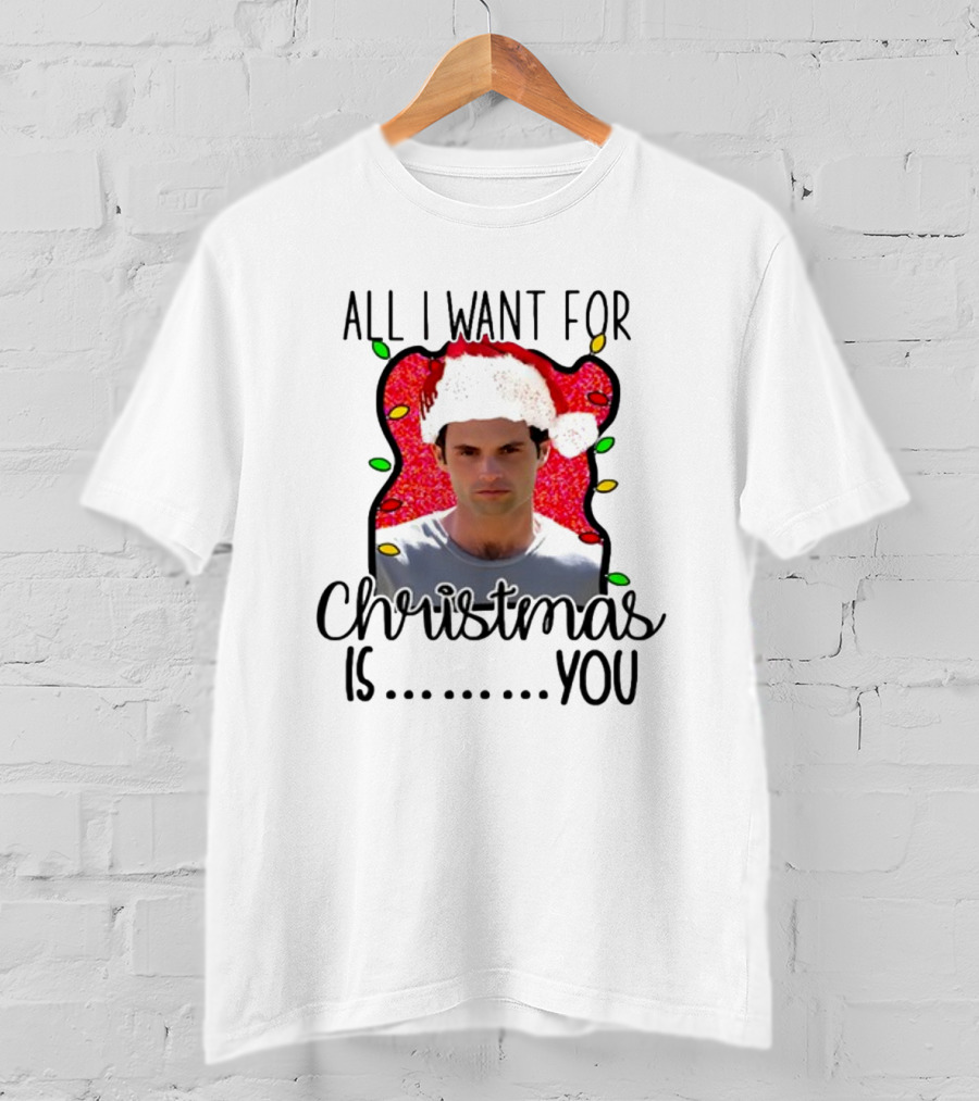 Joe Goldberg Santa Hat All I Want For Christmas Is You Christmas Lights T-Shirt