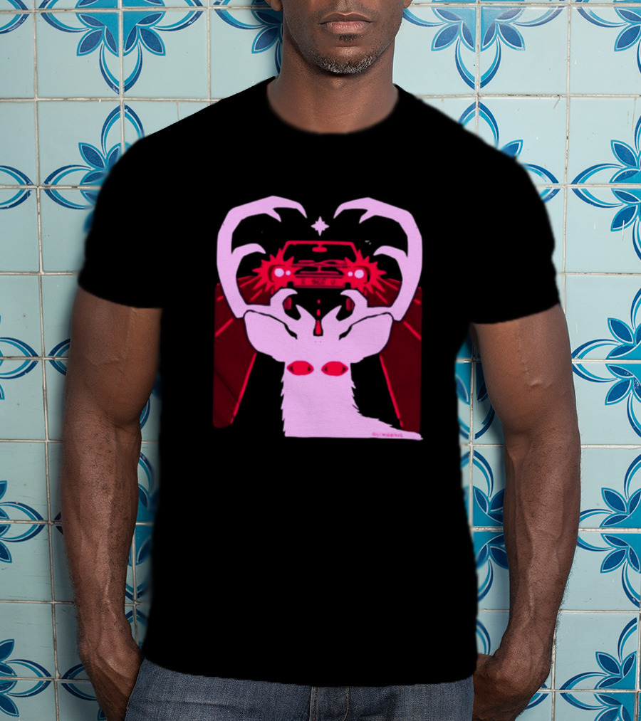 Eyes On The Back Of My Head Stagsbane Pink Deer Antlers Car Red Taillights T-Shirt