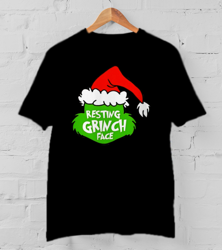 Resting Grinch Face Santa Hat Christmas T-Shirt