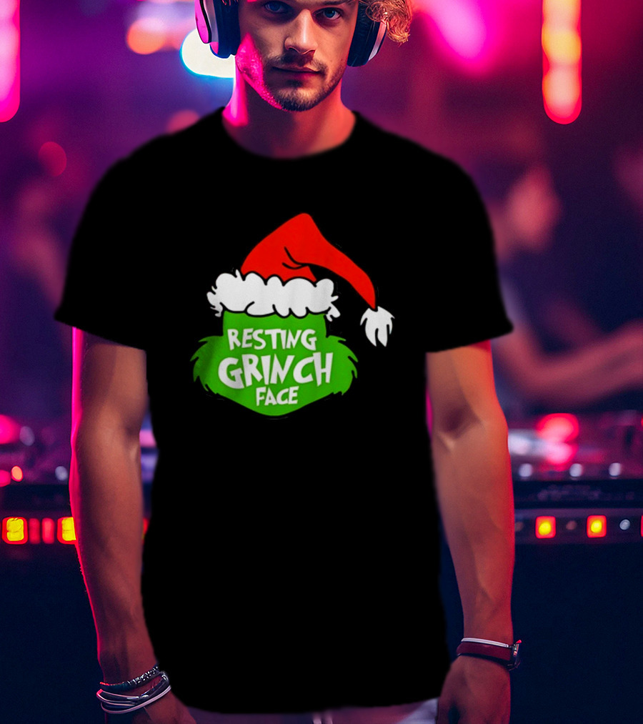 Resting Grinch Face Santa Hat Christmas T-Shirt