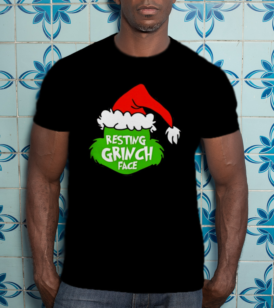 Resting Grinch Face Santa Hat Christmas T-Shirt