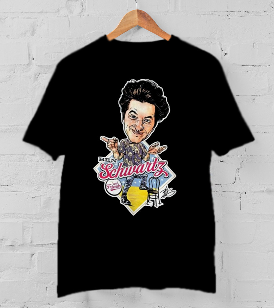 Ben Schwartz Character Illustration With Yellow Stage And Blue Chair T-Shirt
