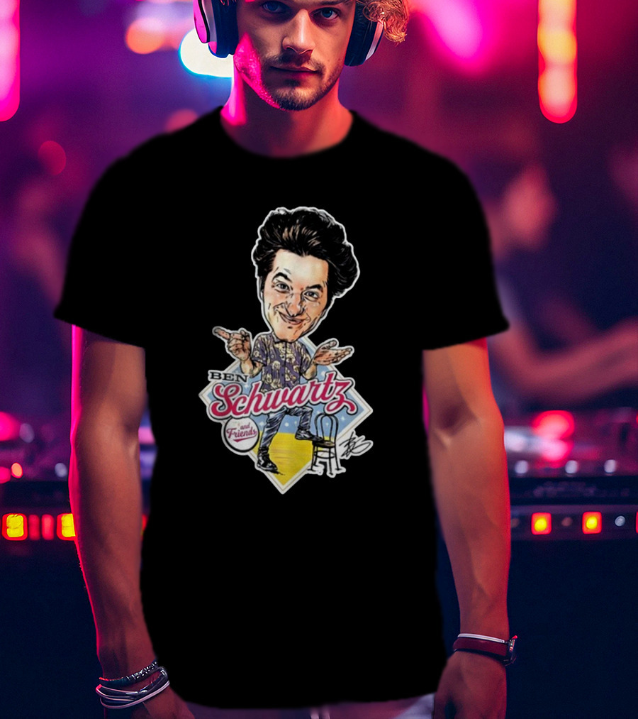 Ben Schwartz Character Illustration With Yellow Stage And Blue Chair T-Shirt