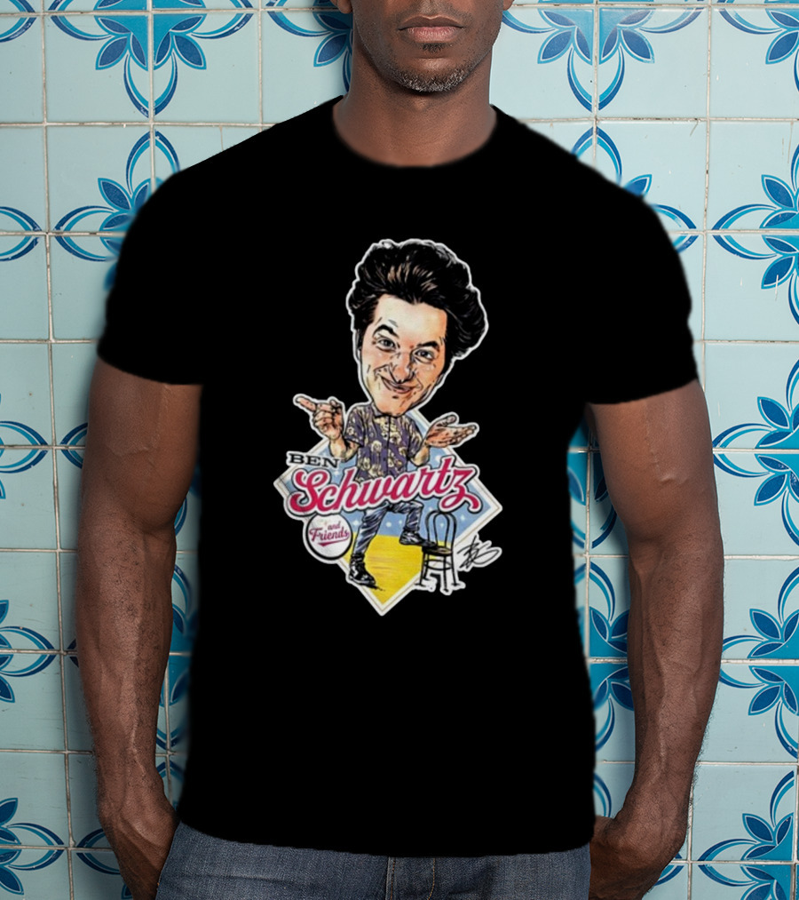Ben Schwartz Character Illustration With Yellow Stage And Blue Chair T-Shirt