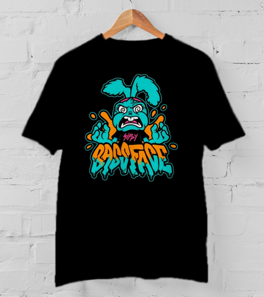 Sippy Bass Face Angry Cartoon Character With Blue And Orange Accents T-Shirt
