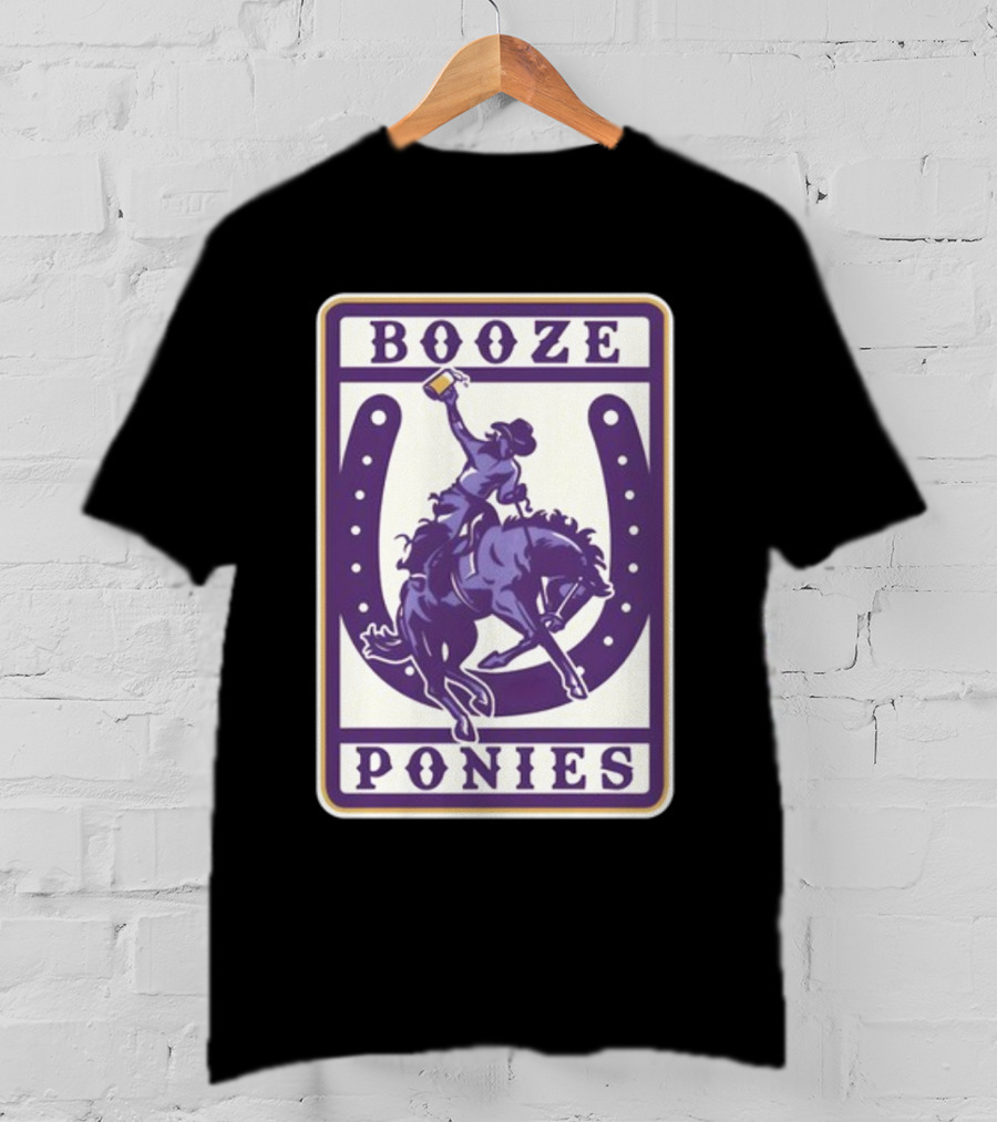 Booze Ponies Rodeo Rider With Horseshoe And Drink Cup T-Shirt