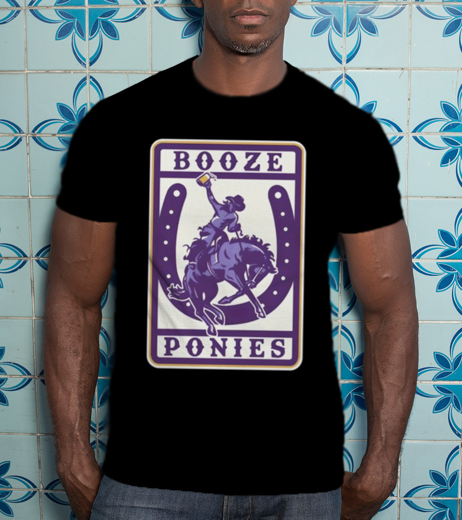 Booze Ponies Rodeo Rider With Horseshoe And Drink Cup T-Shirt