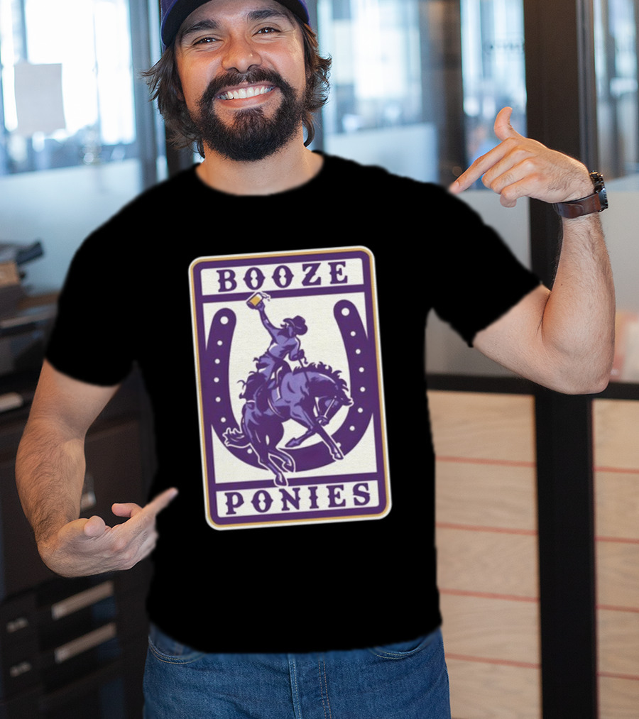 Booze Ponies Rodeo Rider With Horseshoe And Drink Cup T-Shirt