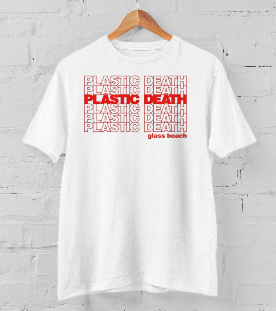 Plastic Death Glass Beach Repeated Text Ringer T-Shirt