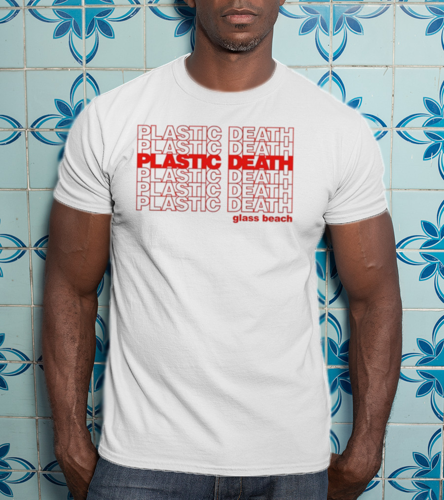Plastic Death Glass Beach Repeated Text Ringer T-Shirt
