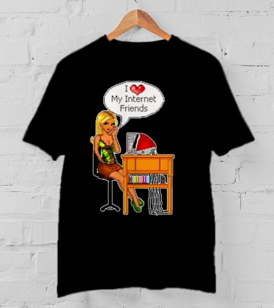 Cherrykitten I Love My Internet Friends Y2K Vintage Blonde Girl At Desk Pixel T-Shirt