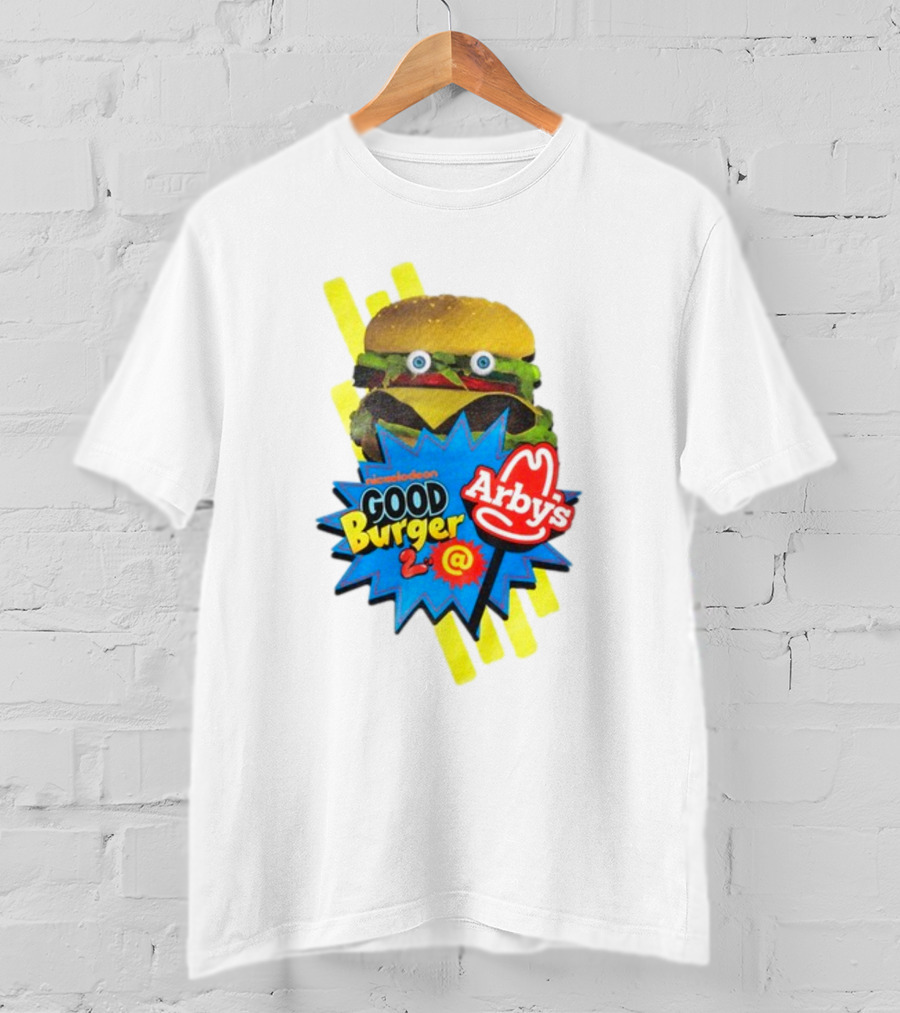 Nickelodeon Good Burger 2 Arby's Collaboration Burger With Eyeballs And Red Arby's T-Shirt