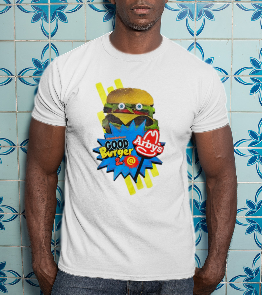 Nickelodeon Good Burger 2 Arby's Collaboration Burger With Eyeballs And Red Arby's T-Shirt
