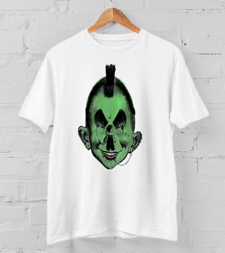 Willy Warhol Green Punk Face Mohawk Piercings T-Shirt