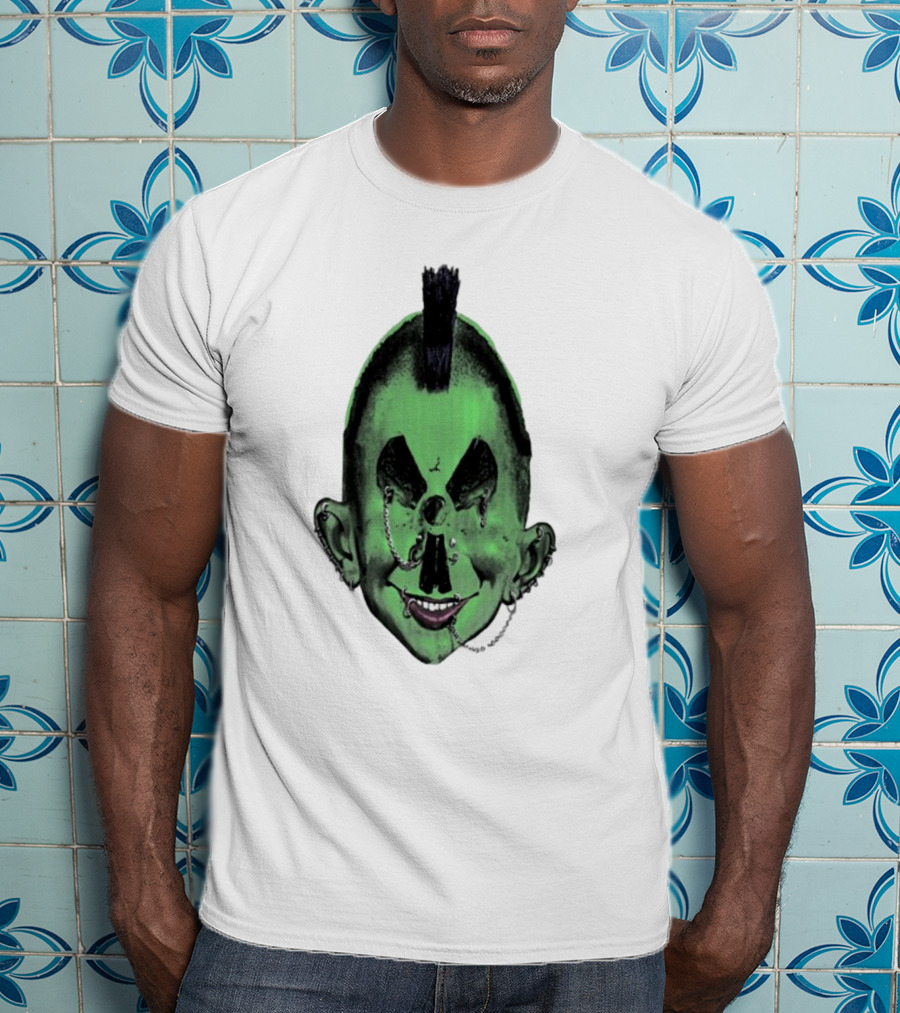 Willy Warhol Green Punk Face Mohawk Piercings T-Shirt