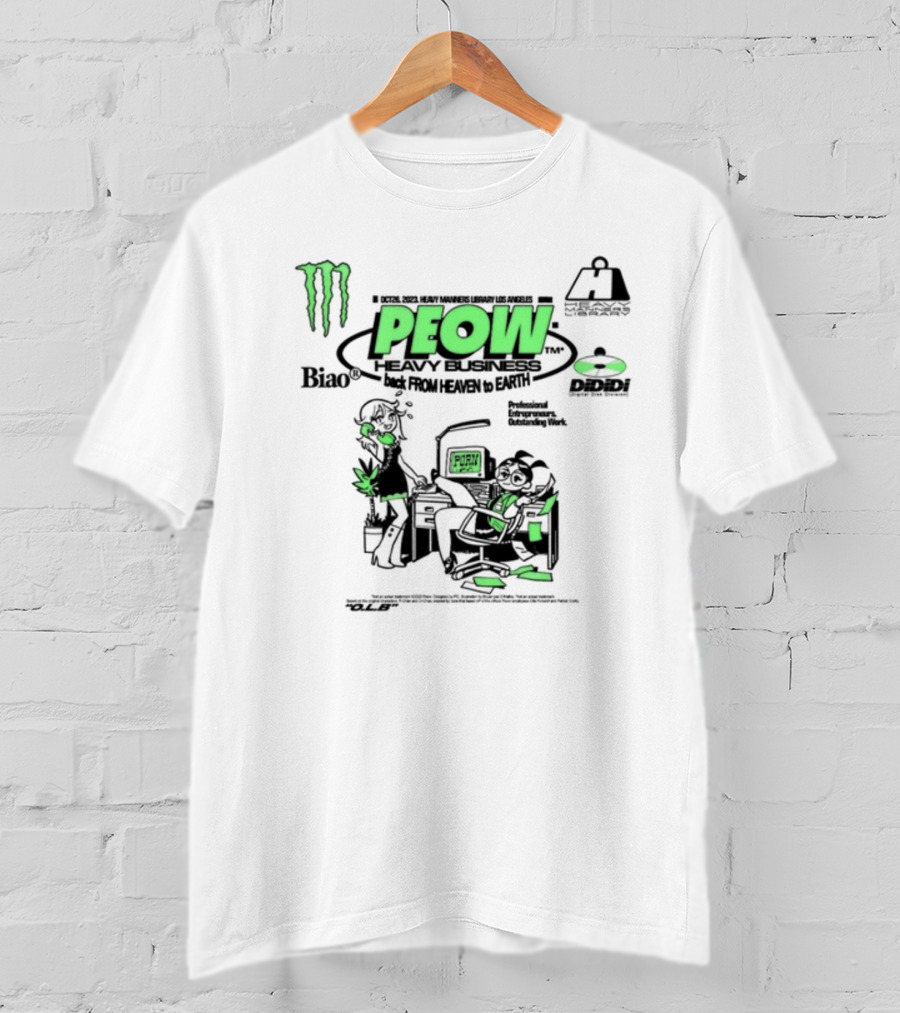 Monster Energy Peow Heavy Business Back From Heaven To Earth Heavy Manners Library Los Angeles DLB Biao Dididi T-Shirt
