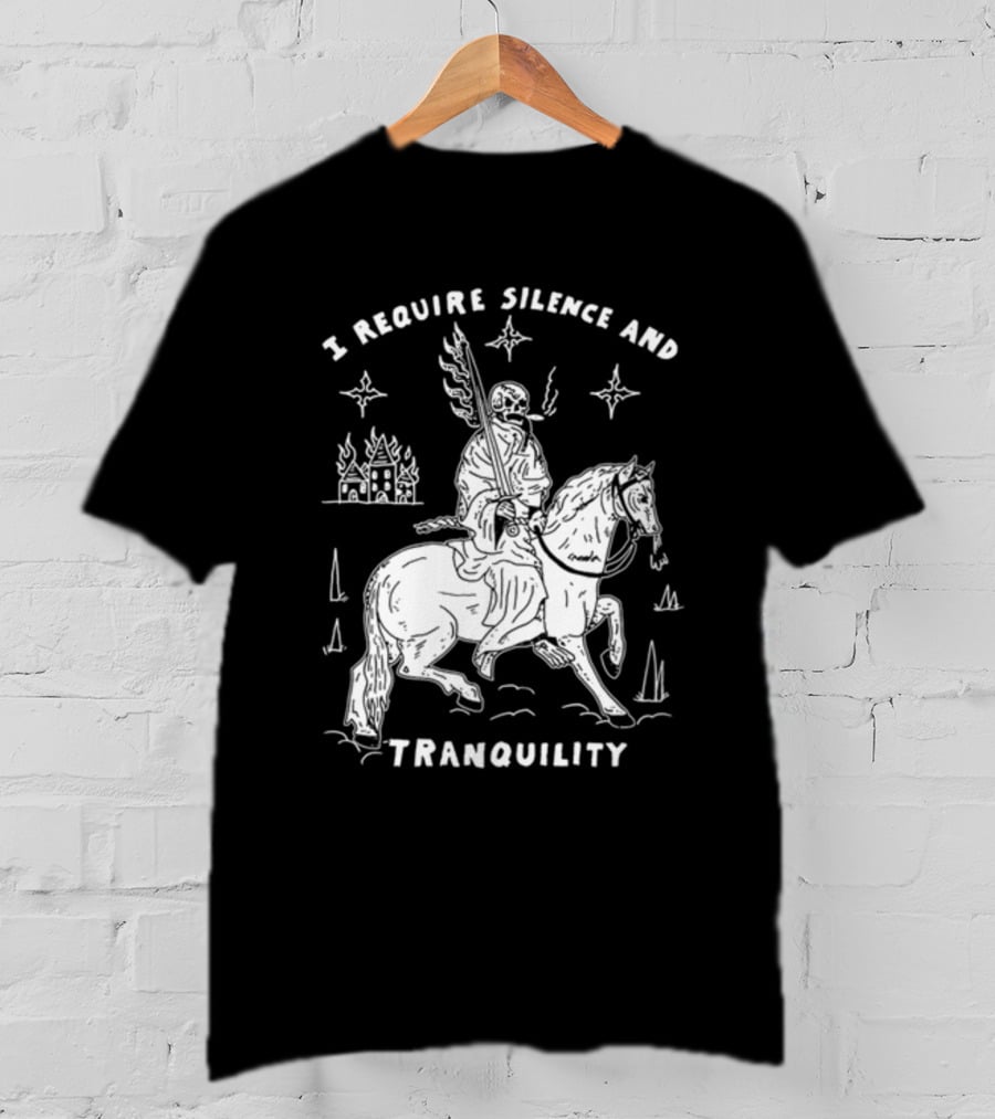 I Require Silence And Tranquility Grim Reaper On Horse With Burning Castle And Stars T-Shirt
