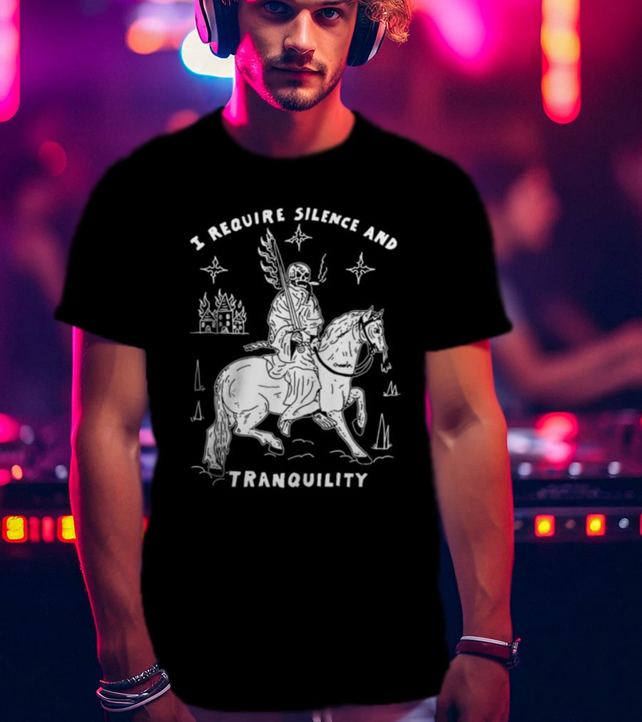 I Require Silence And Tranquility Grim Reaper On Horse With Burning Castle And Stars T-Shirt