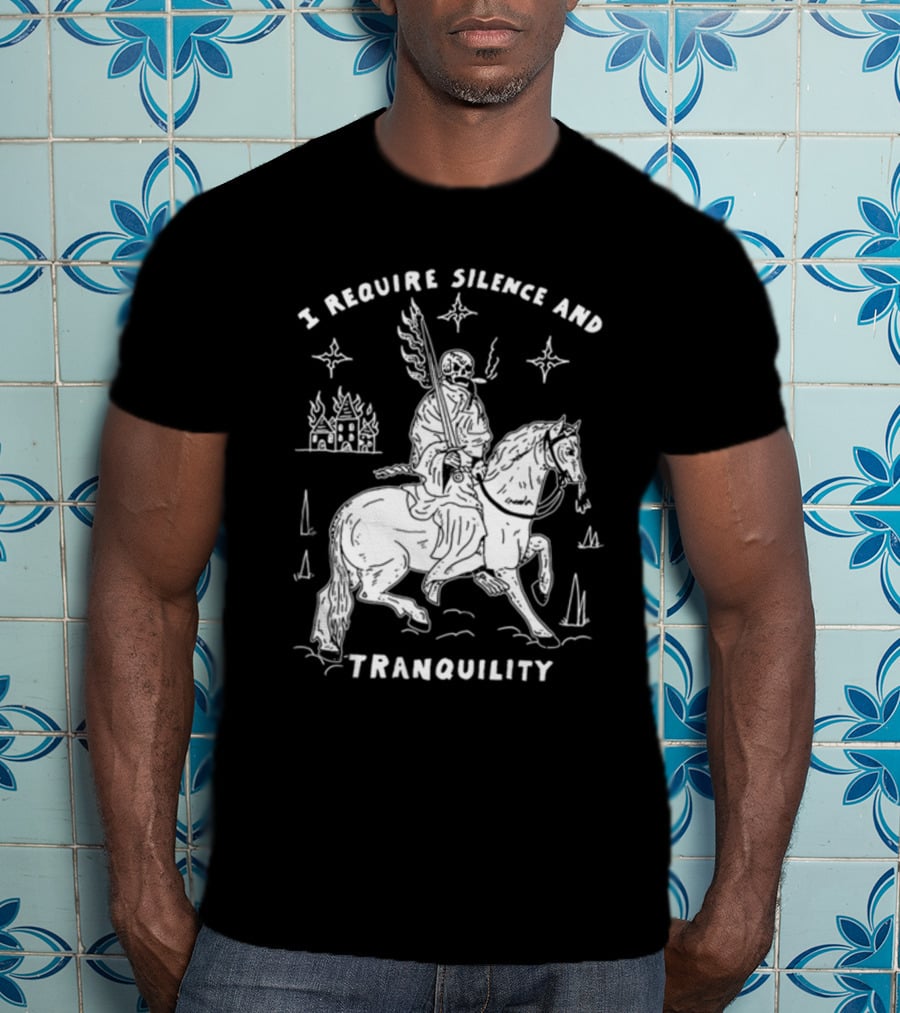 I Require Silence And Tranquility Grim Reaper On Horse With Burning Castle And Stars T-Shirt