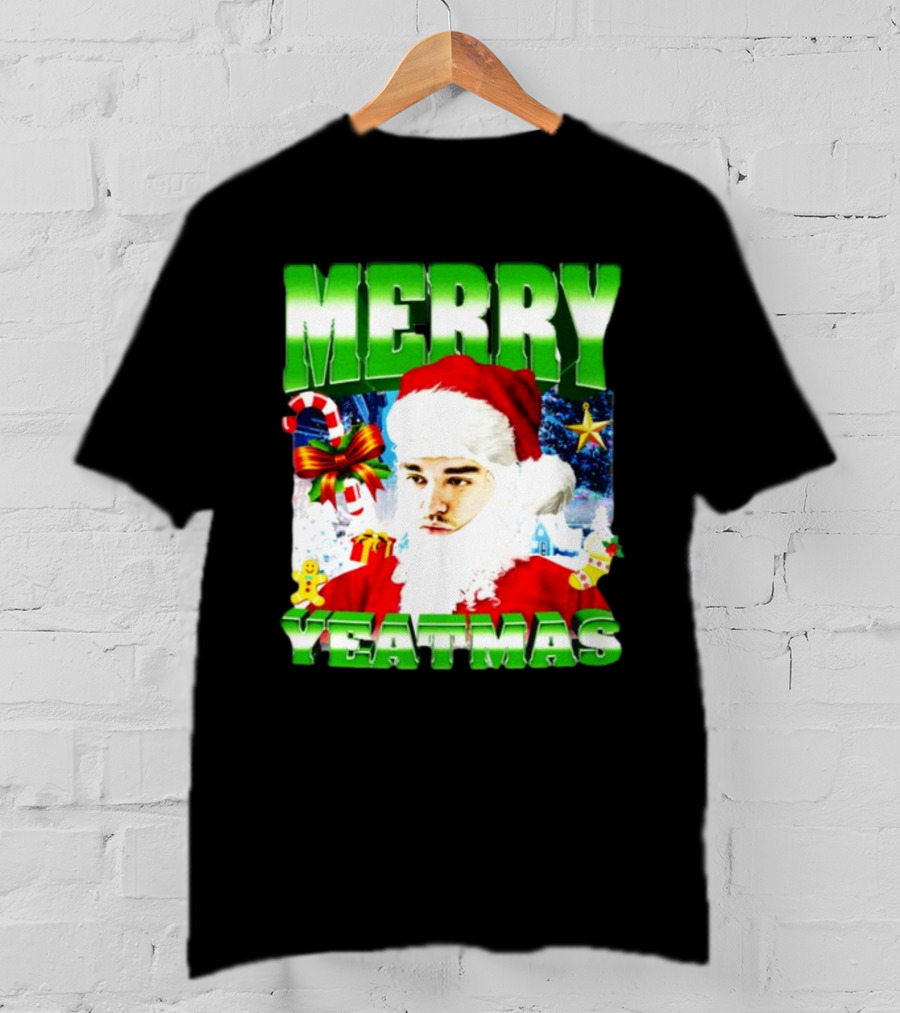 Memeabletees Merry Yeatmas Santa Claus Candy Canes And Snowflakes T-Shirt