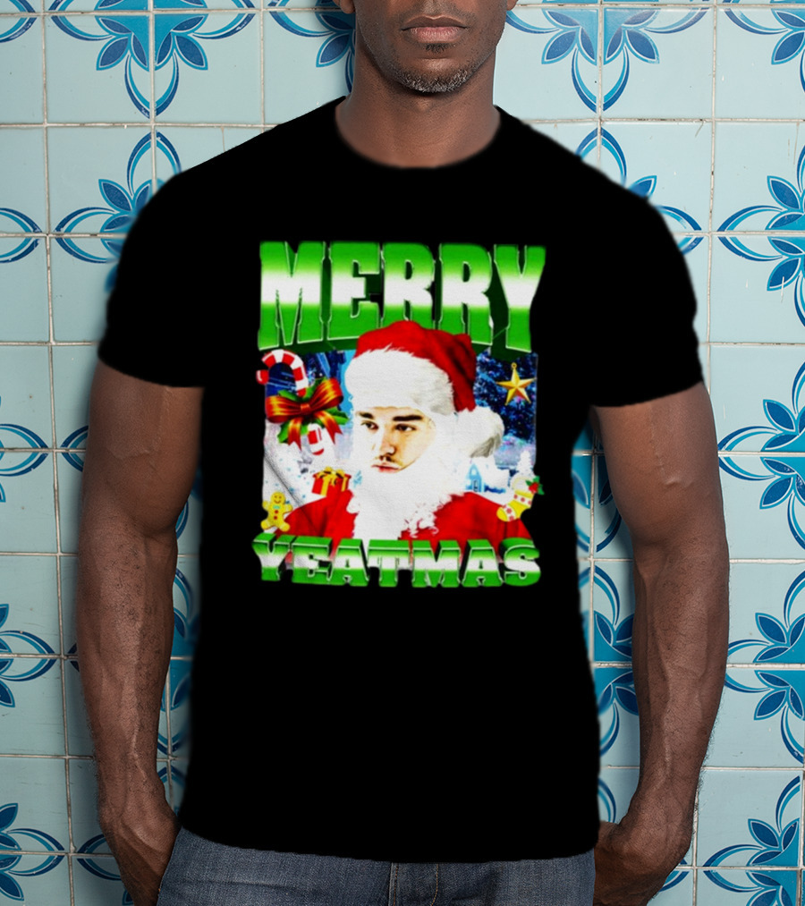 Memeabletees Merry Yeatmas Santa Claus Candy Canes And Snowflakes T-Shirt