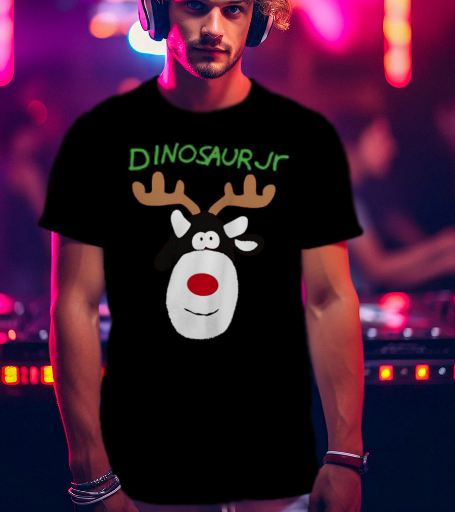 Dinosaur Jr Reindeer With Red Nose And Antlers T-Shirt