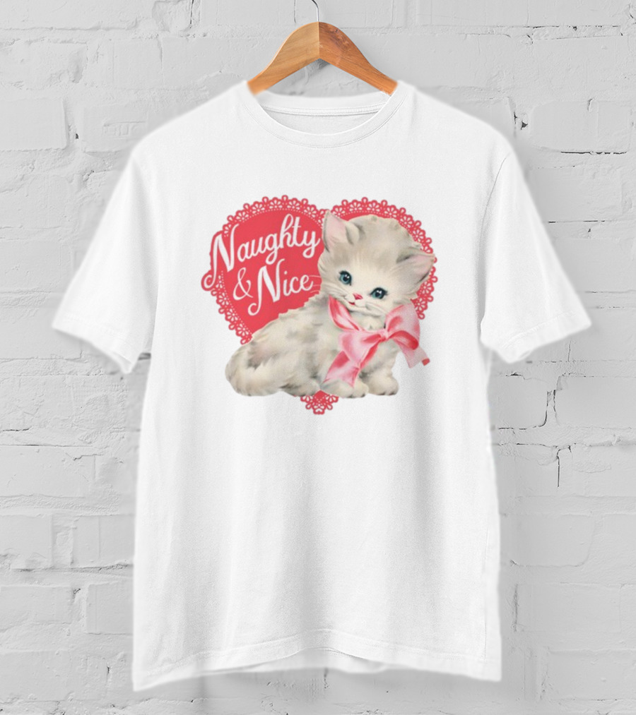 Nessa Barrett Store Naughty And Nice Kitten Heart Bow T-Shirt