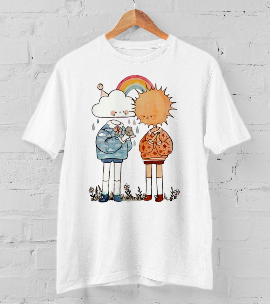 The Joy Of Finding A Little Frog With Cloud And Sun Friends Under A Rainbow T-Shirt