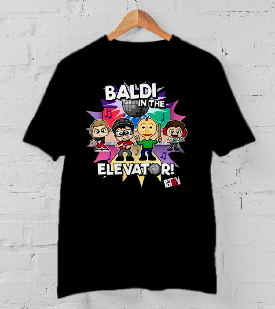 Baldi In The Elevator FGTEEV Characters With Disco Ball And Music Notes T-Shirt