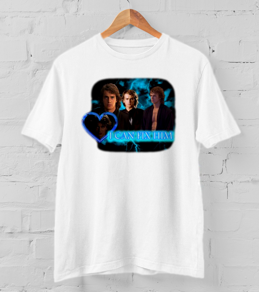 I Can Fix Him Anakin Blue Heart Lightning Background T-Shirt