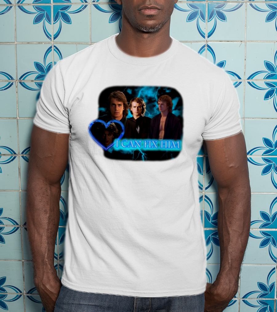 I Can Fix Him Anakin Blue Heart Lightning Background T-Shirt