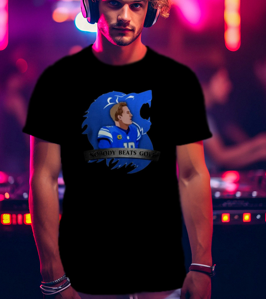Nobody Beats Goff Detroit Lions Quarterback Blue Lion Background T-Shirt