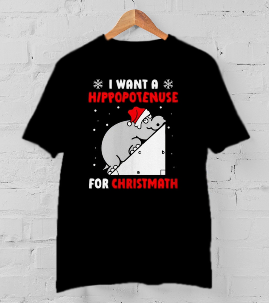 I Want A Hippopotenuse For Christmath Santa Hippo Geometry T-Shirt