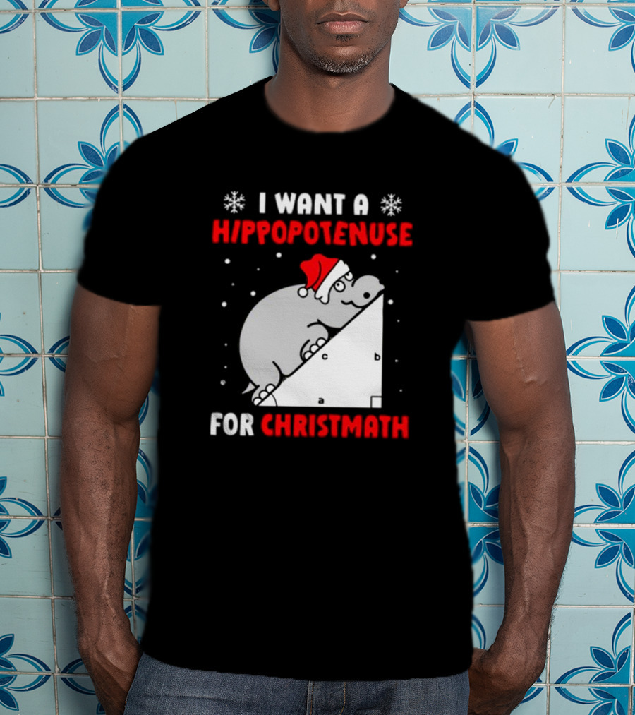I Want A Hippopotenuse For Christmath Santa Hippo Geometry T-Shirt