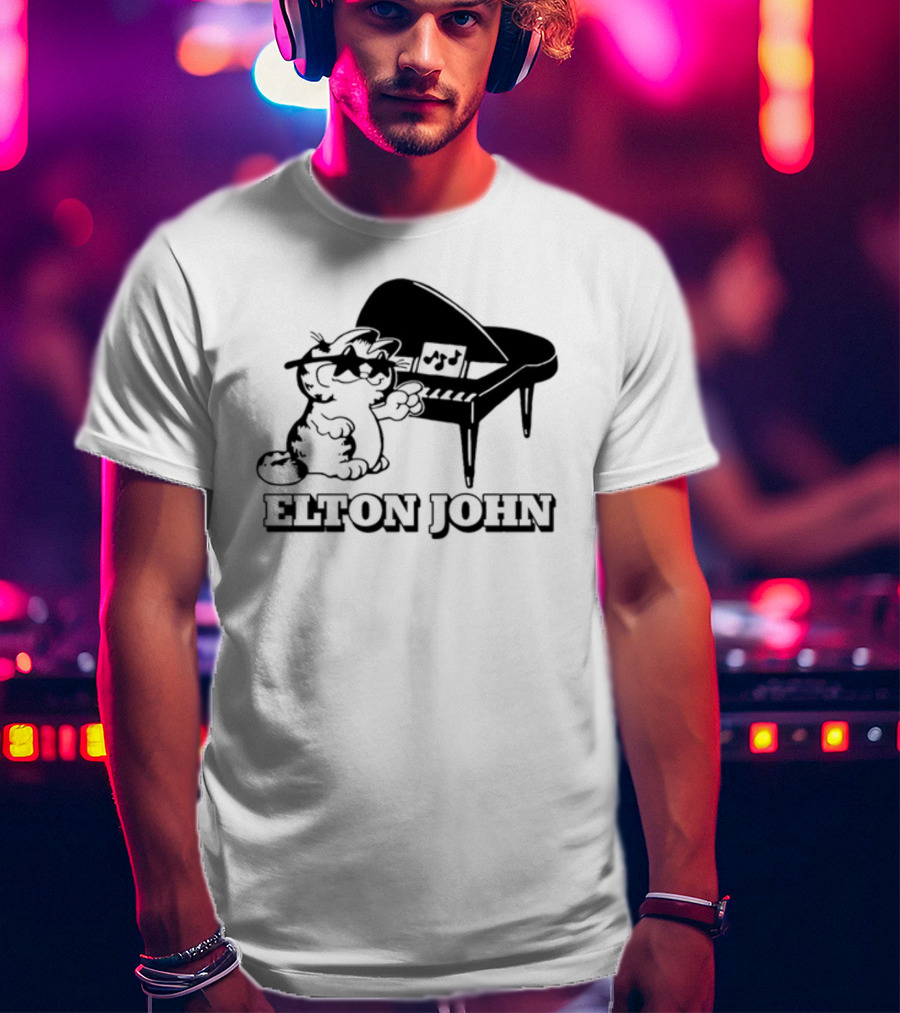 Garf At The Piano With Elton John Motif T-Shirt