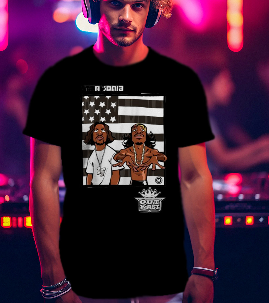 Stankonia Outkast Cartoon Style Stars And Stripes Duo Art By Nuri Durr T-Shirt